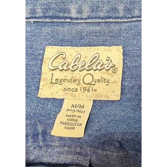 Cabela's Vintage Blue Chambray Denim Jean Button Down Shirt Mens Size M Y2K - Picture 3 of 6